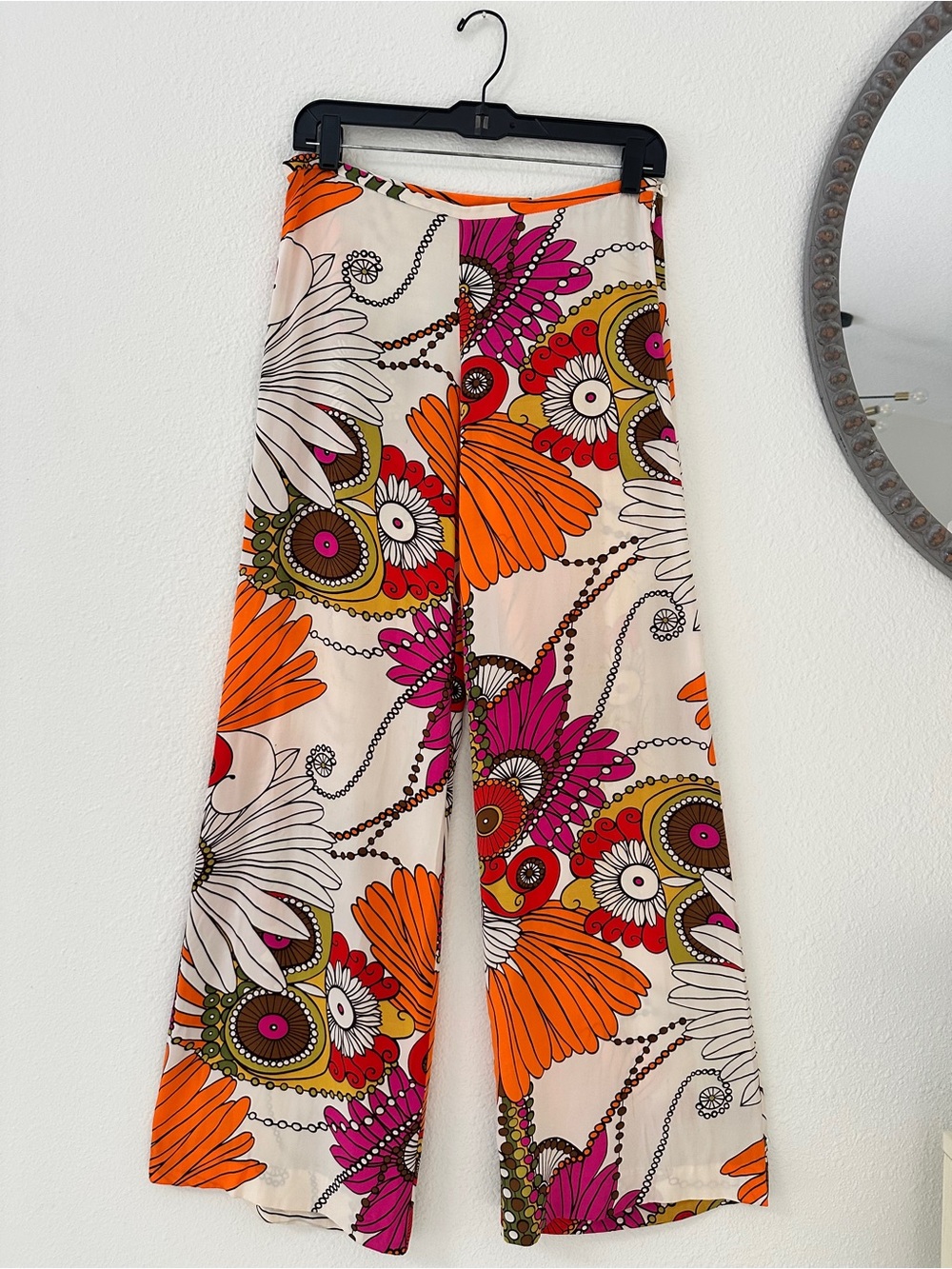 Trina Turk Silk Floral Wide-Leg Pants in Orange, Pink & Cream - Picture 1 of 6